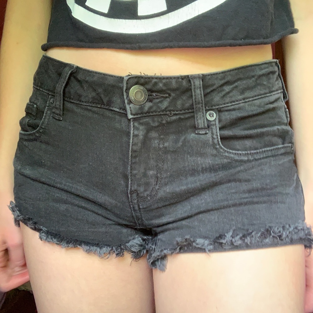 black jean shorts